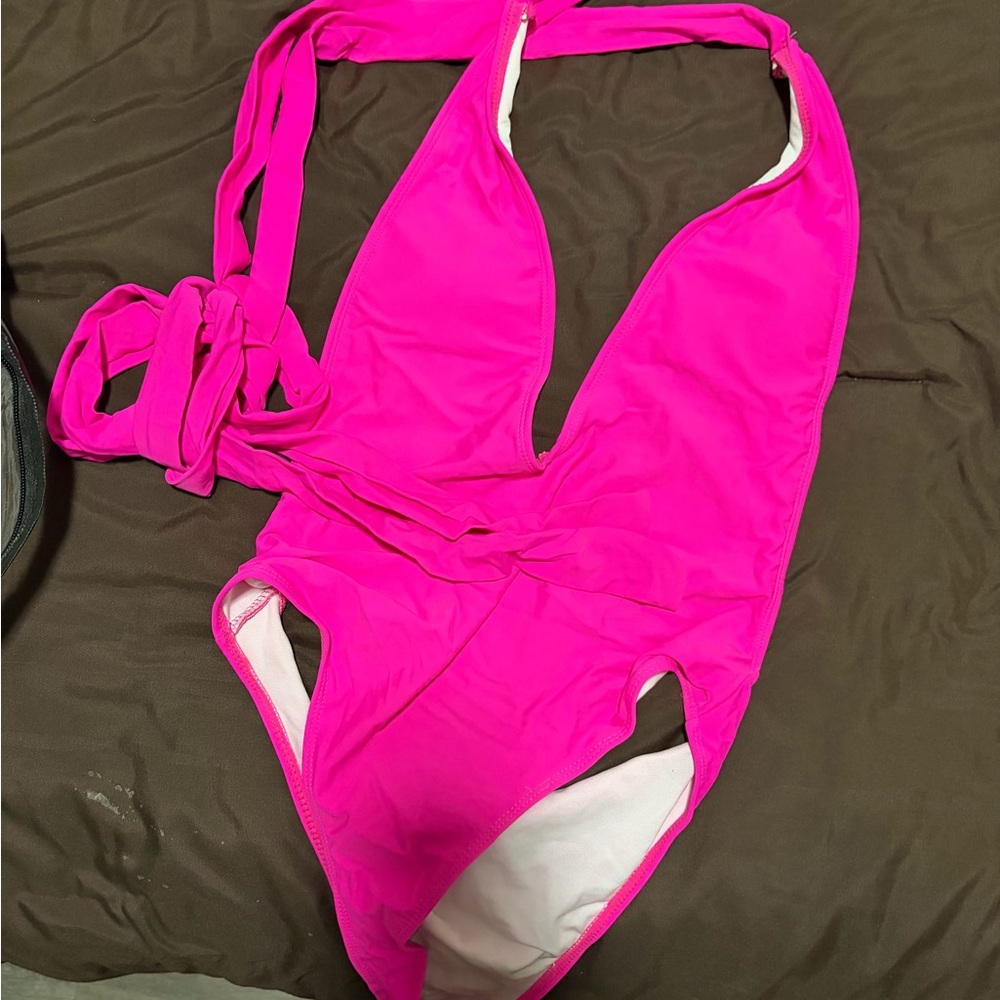 Hot Pink One-Piece Swimsuit Wrap - Tie